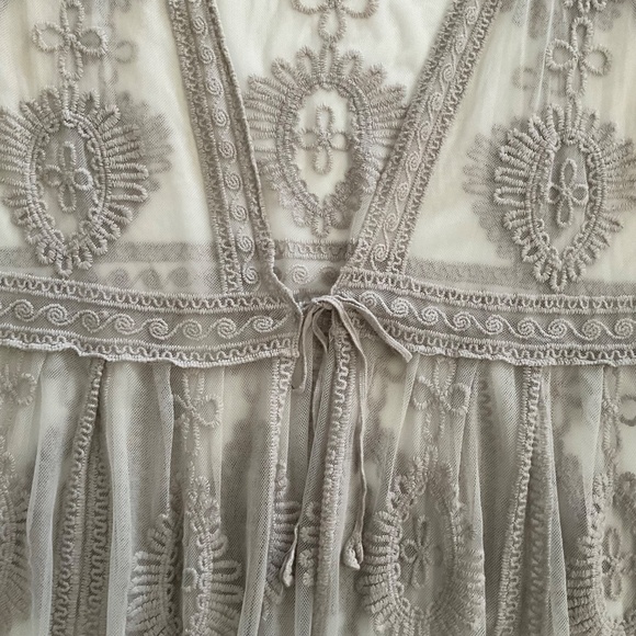 Lace Sheer Kimono Duster OS Gray Boho Hippie Festival Dainty Ethereal Fairycore - Picture 8 of 12